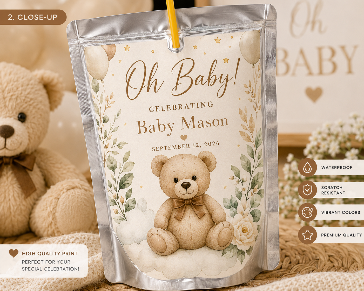 Baby Shower Drink Pouch Labels