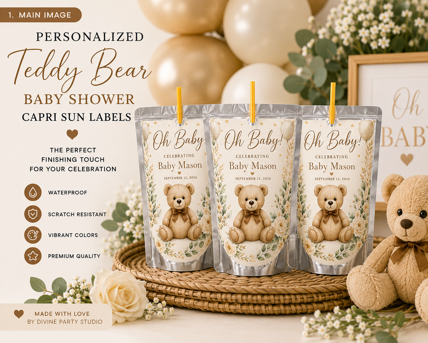 Baby Shower Drink Pouch Labels