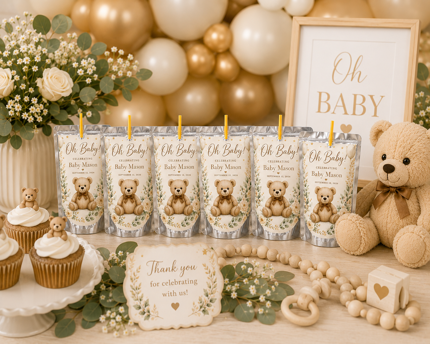 Baby Shower Drink Pouch Labels