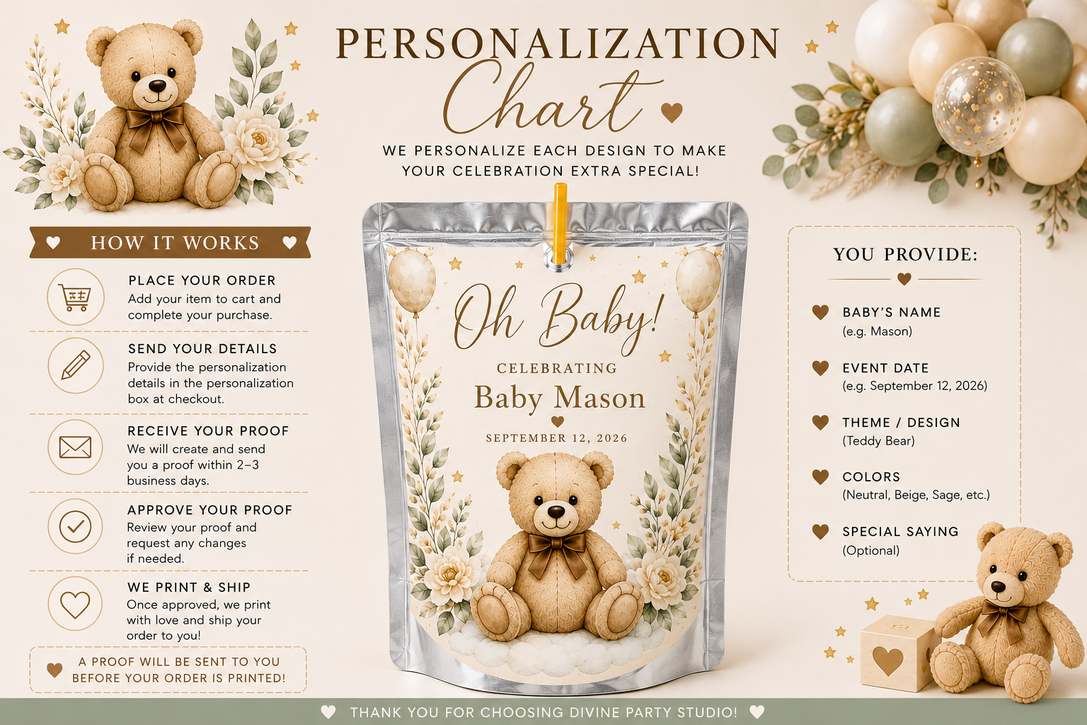 Baby Shower Drink Pouch Labels