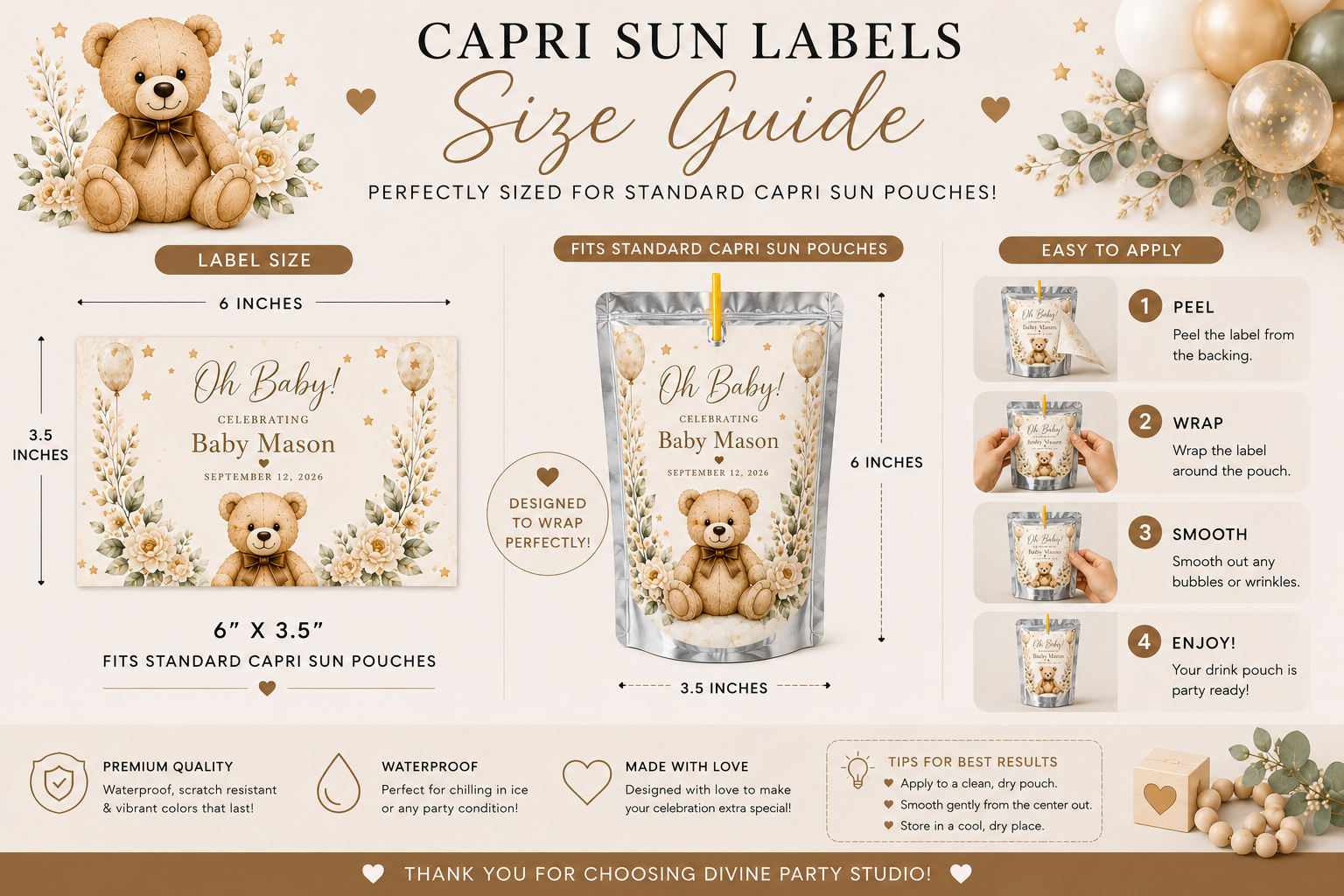 Baby Shower Drink Pouch Labels