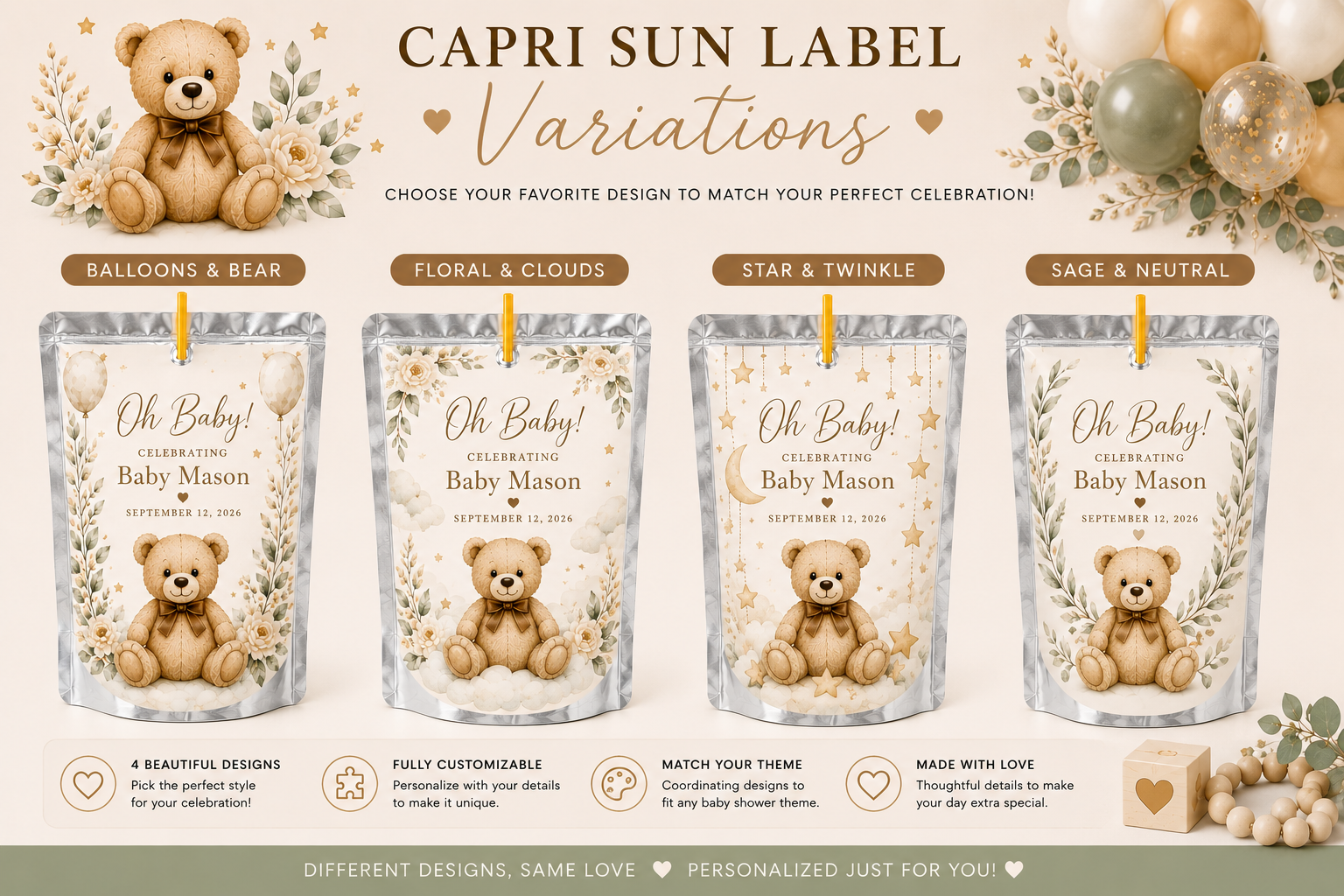 Baby Shower Drink Pouch Labels